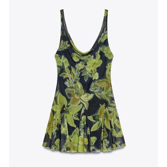 ZARA Printed Draped Neckline Floral Mini Dress NWT 💚 - Picture 15 of 16